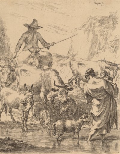 Flok krydser bækken. af Nicolaes Berchem