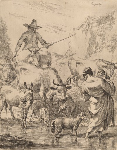 Flok krydser bækken. af Nicolaes Berchem