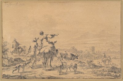 Hyrder i et italiensk landskab af Nicolaes Berchem