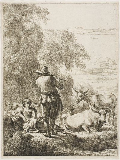 Hyrde, der spiller på fløjte af Nicolaes Berchem