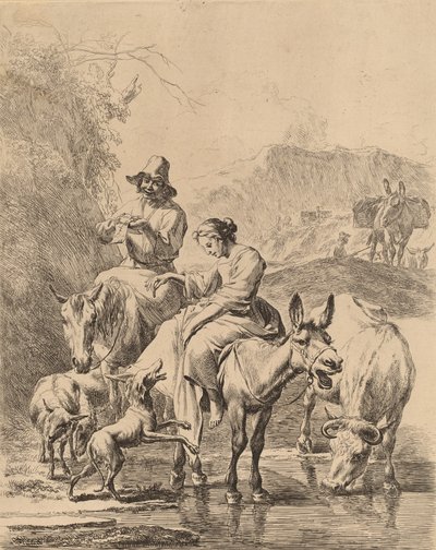 Hyrdinde på et æsel. af Nicolaes Berchem