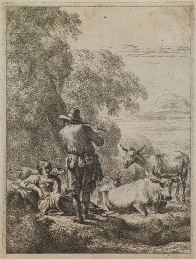 Hyrden, der spiller på fløjte af Nicolaes Berchem