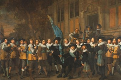 Officerer og andre borgergarde fra det IV. distrikt i Amsterdam, under kommando af kaptajn Jan Claesz van Vlooswijck og løjtnant Gerrit Hudde af Nicolaes Eliasz Pickenoy