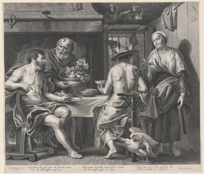 Jupiter og Merkur Underholdt af Philemon og Baucis af Nicolaes Lauwers, after Jacob Jordaens