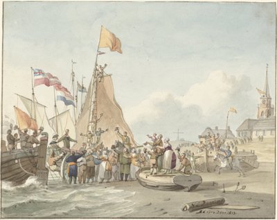 Prins Willem Frederiks ankomst til Scheveningen den 30. november 1813 af Nicolaes Lodewick Penning (signed by artist)