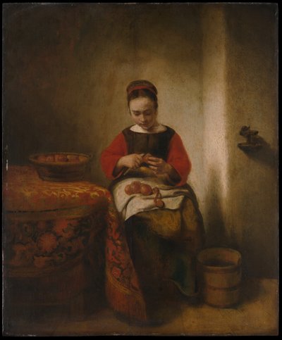 Ung kvinde skræller æbler af Nicolaes Maes