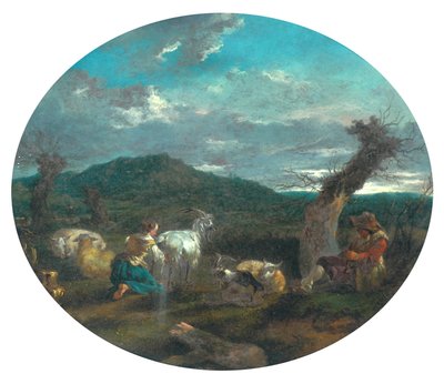 Pastoral scene (olie på panel) af Nicolaes Pietersz (attr.to) Berchem