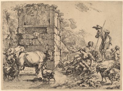 Ko drikker af Nicolaes Pietersz Berchem