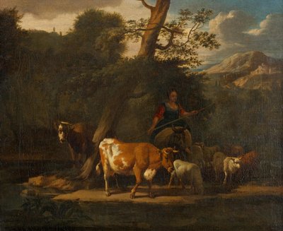 Hyrdinde med køer under et træ af Nicolaes Pietersz. Berchem