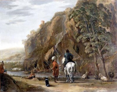 Italiensk landskab med figurer og en hest på en vej af Nicolaes Pietersz. Berchem