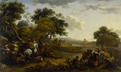 Landskab med jægere af Nicolaes Pietersz. Berchem
