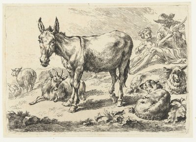 Landskab med æsel, får, ged og hyrder Dyr (serietitel) af Nicolaes Pietersz Berchem