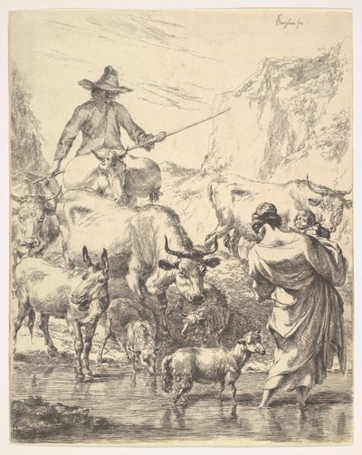Flokken krydser Strømmen. af Nicolaes Pietersz. Berchem