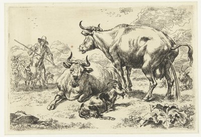 Liggende og en pisseko Dyr (serietitel) af Nicolaes Pietersz Berchem