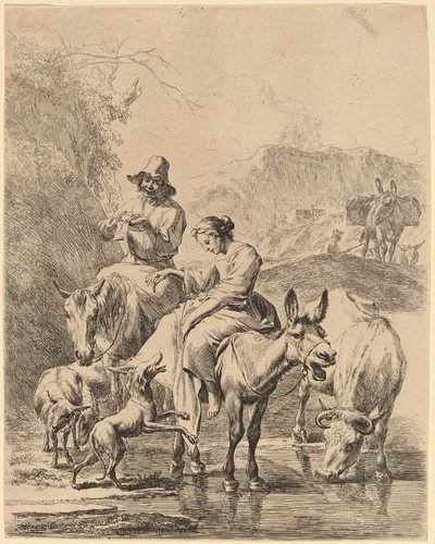 Hyrdinde på et æsel af Nicolaes Pietersz Berchem