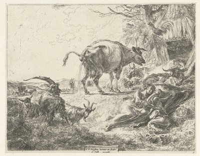 Sovende hyrdefamilie og hvilende husdyr af Nicolaes Pietersz Berchem