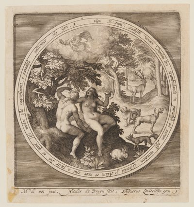 Adam og Eva gemmer sig for Herren, fra skabelsen til uddrivelsen fra Paradis af Nicolaes de Bruyn