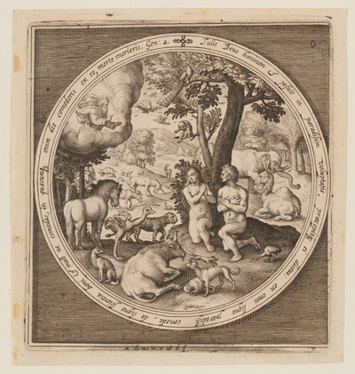 Adam og Eva i Paradis, fra skabelsen til uddrivelsen fra Paradis af Nicolaes de Bruyn