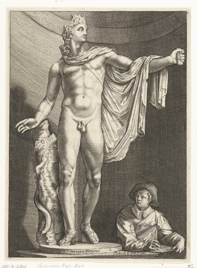 Apollo Belvedere Apollo Pythivs (titel på objekt) Tre antikke statuer i Rom efter Goltzius (serietitel) af Nicolaes de Bruyn