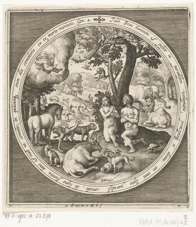 Skabelsens syvende dag: Adam og Eva i paradis Fra skabelse til uddrivelse fra paradis (serietitel) af Nicolaes de Bruyn