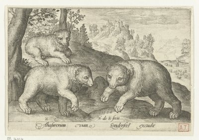 tre bjørne Animalivm qvadrvpedvm (serietitel) Dyr i landskaber (serietitel) af Nicolaes de Bruyn