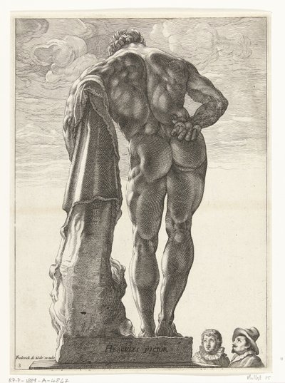 Hercules Farnese Hercules Victor (titel på objekt) Tre antikke statuer i Rom efter Goltzius (serietitel) af Nicolaes de Bruyn