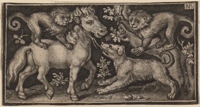 Hest med to aber og en hund af Nicolaes de Bruyn