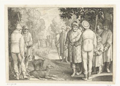 Josef bliver solgt af sine brødre til købmænd ved brønden Historien om Joseph (serietitel) af Nicolaes de Bruyn