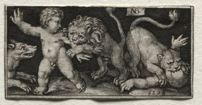 Løver angriber børn, 1594. af Nicolaes de Bruyn