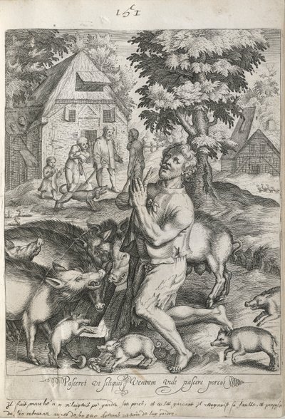 The Prodigal Son Among The Swine, plade 5 fra The Story of the Prodigal Son af Nicolaes de Bruyn
