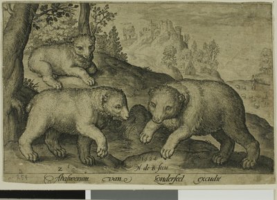 Tre bjørne, tallerken ti fra firbenede dyr af Nicolaes de Bruyn
