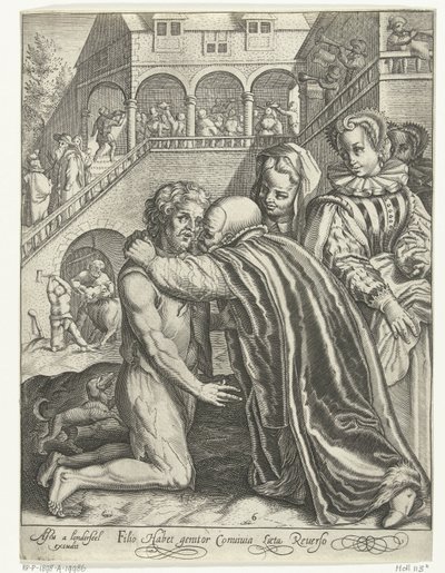 Den fortabte søns hjemkomst Filio habet conuiuia laeta Reuerso (titel på objekt) Tale of the Prodigal Son (serietitel) af Nicolaes de Bruyn