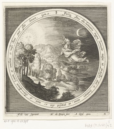 Fjerde skabelsesdag: Gud skaber solen, månen og stjernerne Fra skabelse til uddrivelse fra paradis (serietitel) af Nicolaes de Bruyn