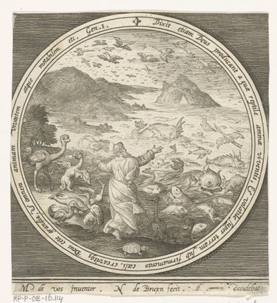 Skabelsens femte dag: Gud skaber fisk og fugle Fra skabelse til uddrivelse fra paradis (serietitel) af Nicolaes de Bruyn