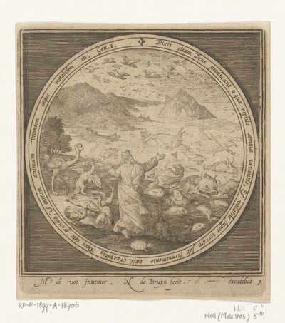 Skabelsens femte dag: Gud skaber fisk og fugle Fra skabelse til uddrivelse fra paradis (serietitel) af Nicolaes de Bruyn