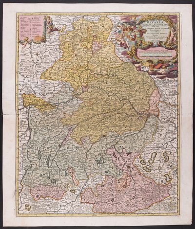 Kort over Bayern,  Nicolaes Visscher, kartograf,  Omkring 1730, af Nicolaes the Elder (after) Visscher