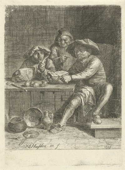 Bønder ved et bord med brød af Nicolaes van Haeften