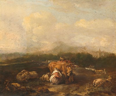 Italiensk landskab med kvæg af Nicolaes van Helt Stockade