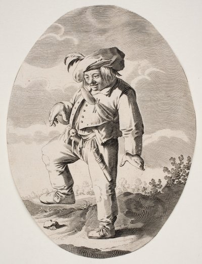 Dansende bonde med en fugl i sin gylp af Nicolaes van Lijnhoven