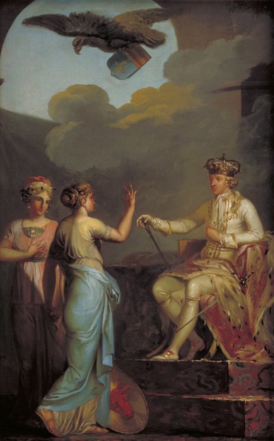 Christian VII forenede hertugen med den kongelige del af Holsten i 1773 af Nicolai Abildgaard