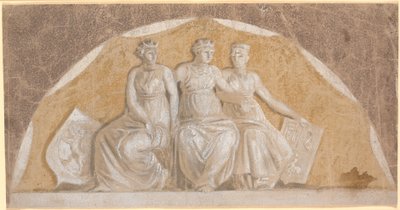 Halvrundt felt med tre runde kvindefigurer, de to yderste med skjolde, der synes at vise, at de fremstiller Norge og nordtyske lande (Stormarn og Ditmarsken?). Den midterste symboliserer formodentlig Danmark af Nicolai Abildgaard