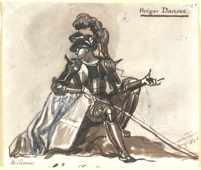 Holger Danske siddende i rustning af Nicolai Abildgaard