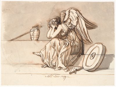Nemesis dækker sine øjne i sorg. Allegori om P.A. Heibergs Forvisning af Nicolai Abildgaard