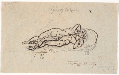 Odysseus og Kalypso, liggende nøgne på et leje af Nicolai Abildgaard