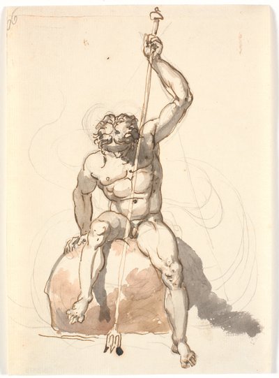 Siddende mandsfigur med trefork af Nicolai Abildgaard