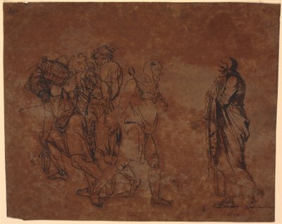 Studie af Simo, Sosie og slaverne, i billedet med disse figurer. [Simo betror sig til Sosia] af Nicolai Abildgaard