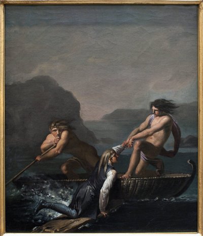 Forliset Niels Klim reddet af to Quamites. Uddrag fra Den underjordiske rejse af Niels Klim af Nicolai Abraham Abildgaard