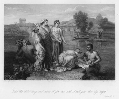 Fundet af Moses, Anden Mosebog II, 9 (gravering) af Nicolas (after) Poussin