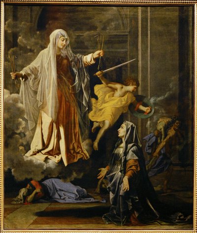 Pestens mirakel af Saint Francoise Romaine ... af Nicolas (attr.to) Poussin