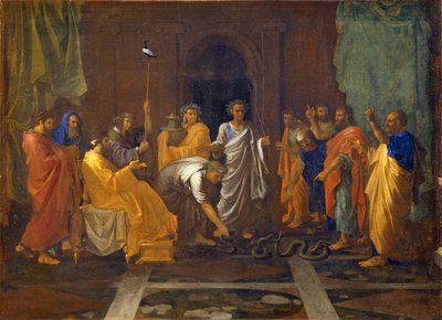 Moses forvandler Arons stav til en slange ... af Nicolas (attr.to) Poussin